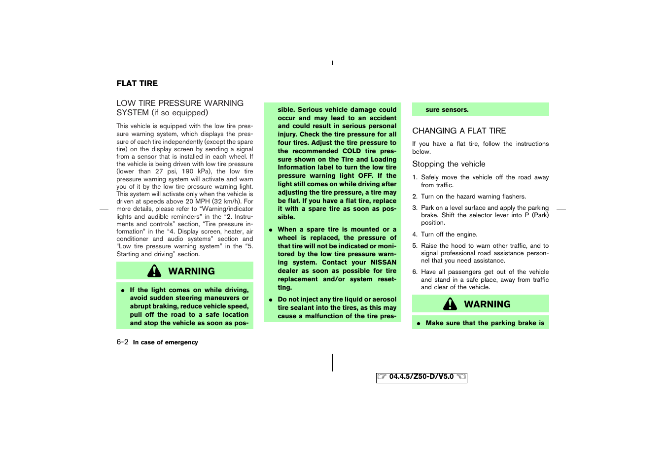 Flat tire -2 | NISSAN CVT SIC0697 User Manual | Page 191 / 283