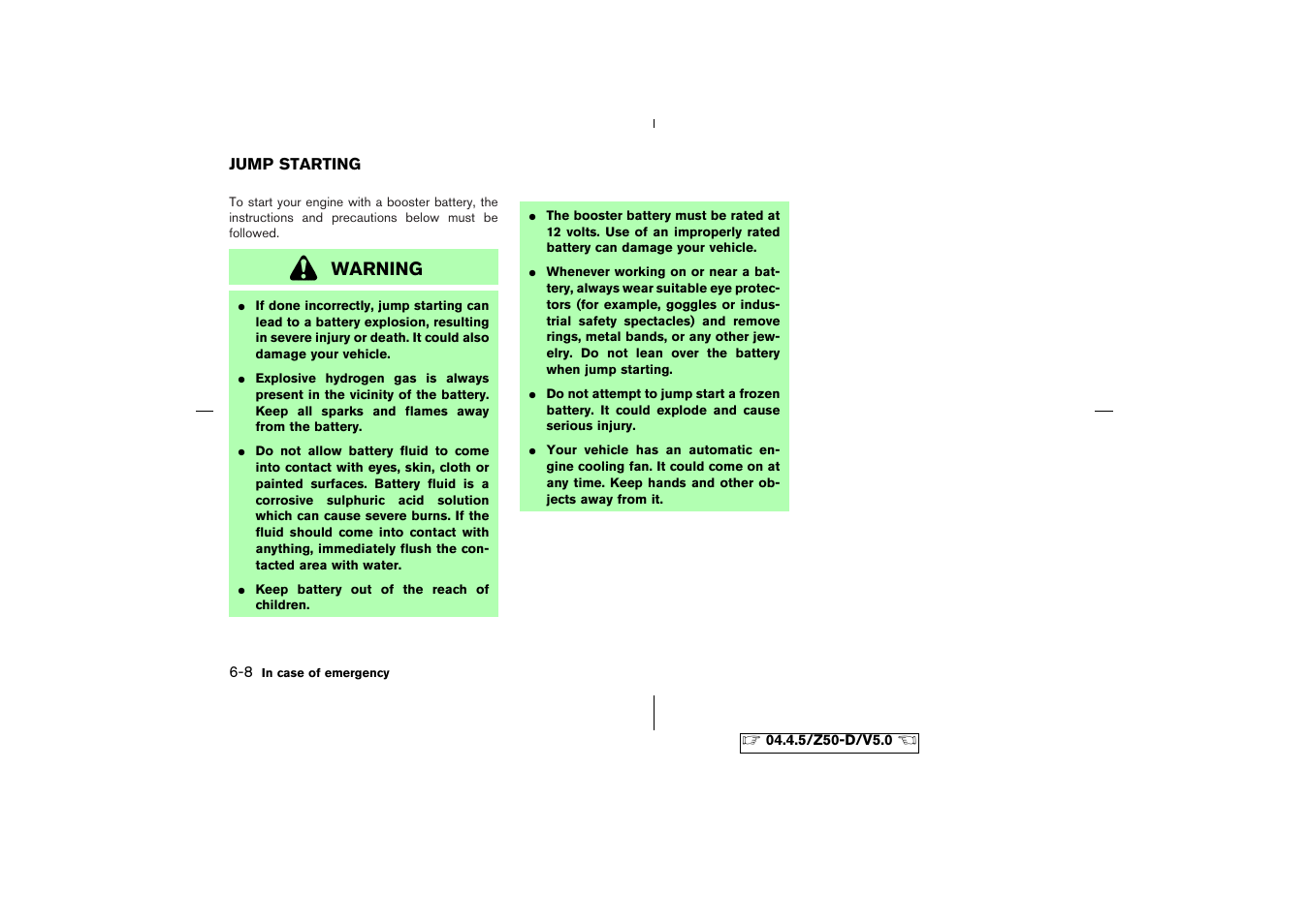 Jump starting -8 | NISSAN CVT SIC0697 User Manual | Page 197 / 283