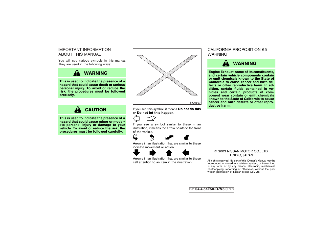 Warning, Caution | NISSAN CVT SIC0697 User Manual | Page 2 / 283