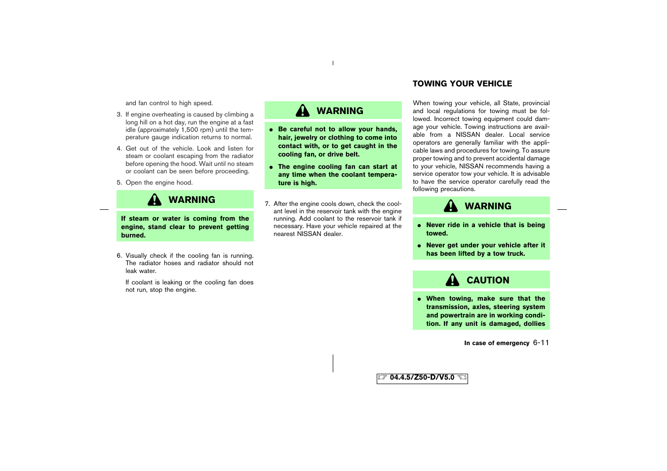 Towing your vehicle -11 | NISSAN CVT SIC0697 User Manual | Page 200 / 283