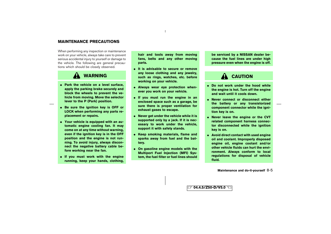 Changing engine oil filter -11, Warning, Caution | NISSAN CVT SIC0697 User Manual | Page 214 / 283