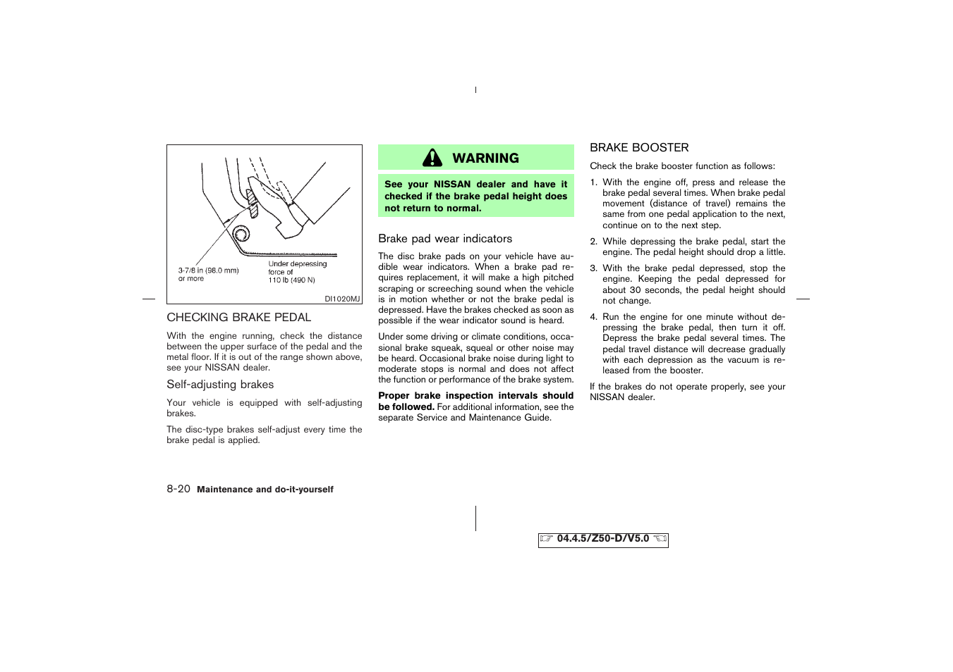 Exterior and interior lights -26, Warning | NISSAN CVT SIC0697 User Manual | Page 229 / 283
