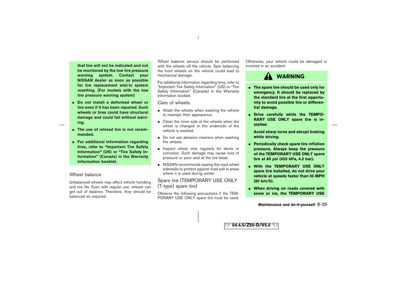 Warning | NISSAN CVT SIC0697 User Manual | Page 244 / 283