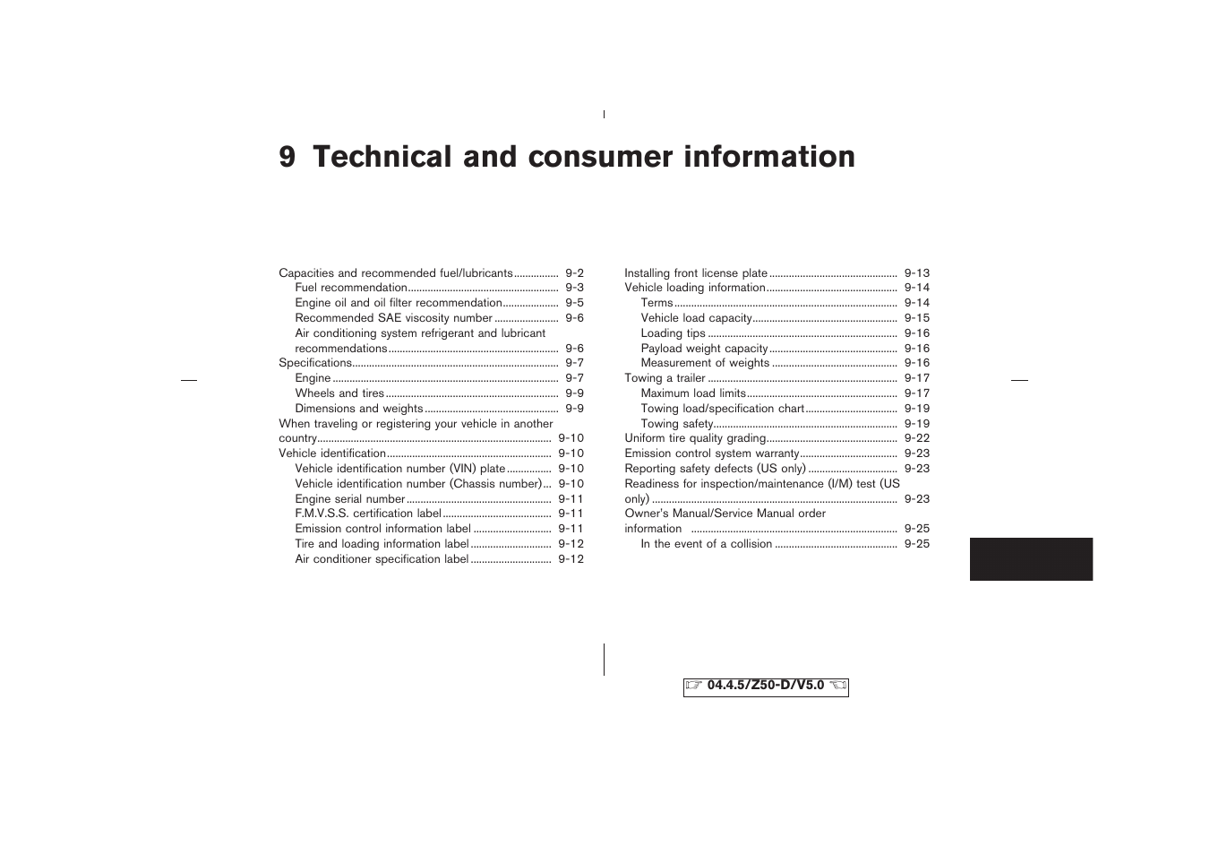 Technical and consumer information, 9 technical and consumer information | NISSAN CVT SIC0697 User Manual | Page 248 / 283