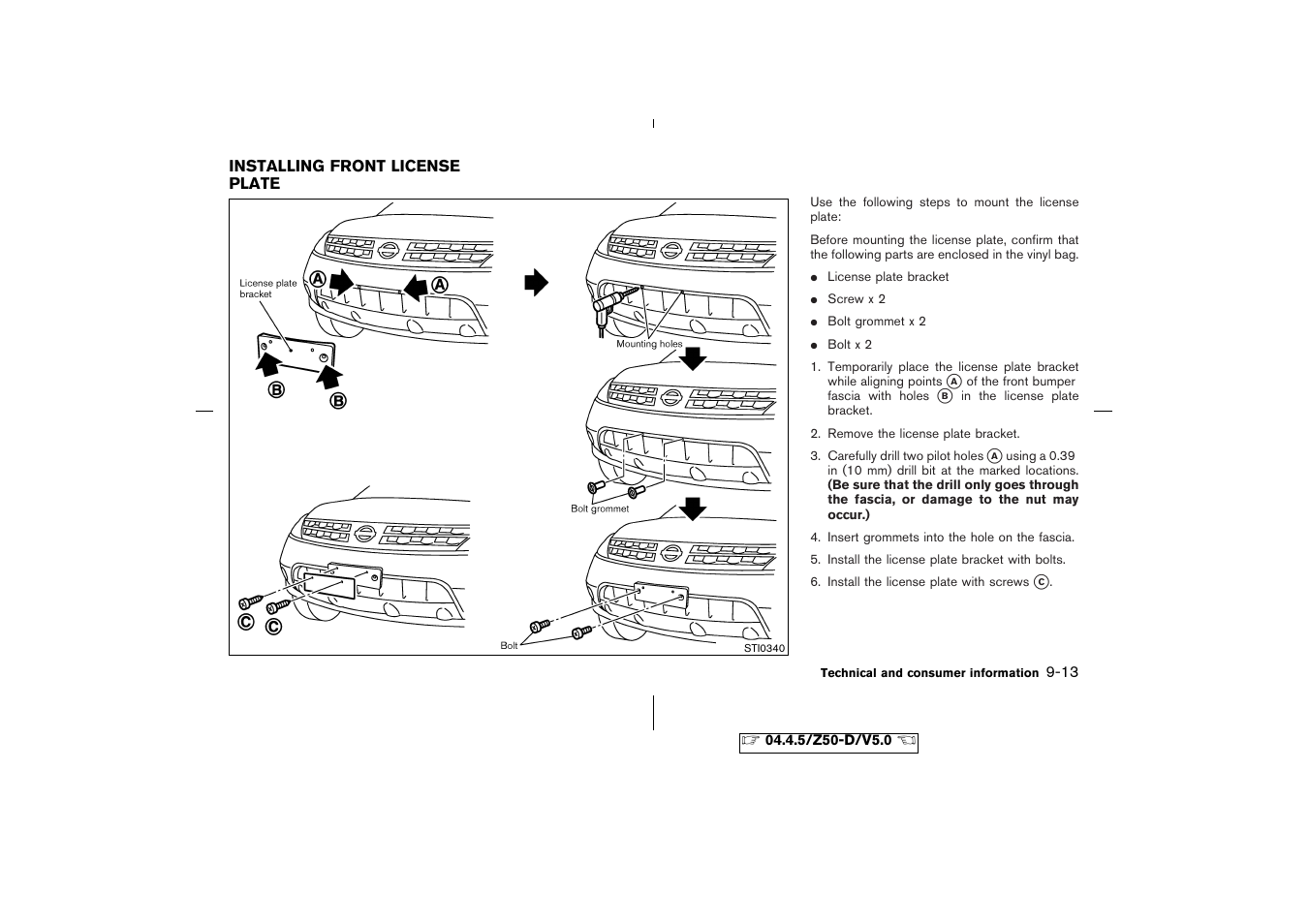 Installing front license plate -13 | NISSAN CVT SIC0697 User Manual | Page 260 / 283