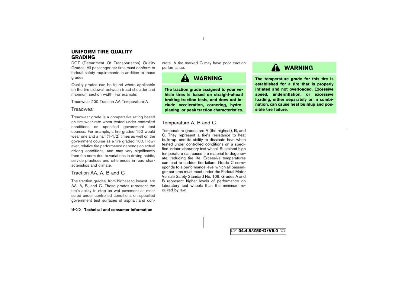 Uniform tire quality grading -22 | NISSAN CVT SIC0697 User Manual | Page 269 / 283