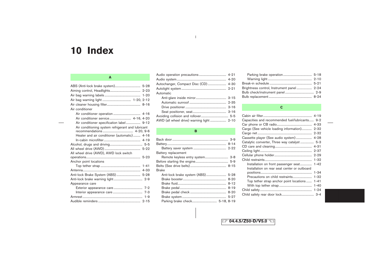 Index, 10 index | NISSAN CVT SIC0697 User Manual | Page 274 / 283