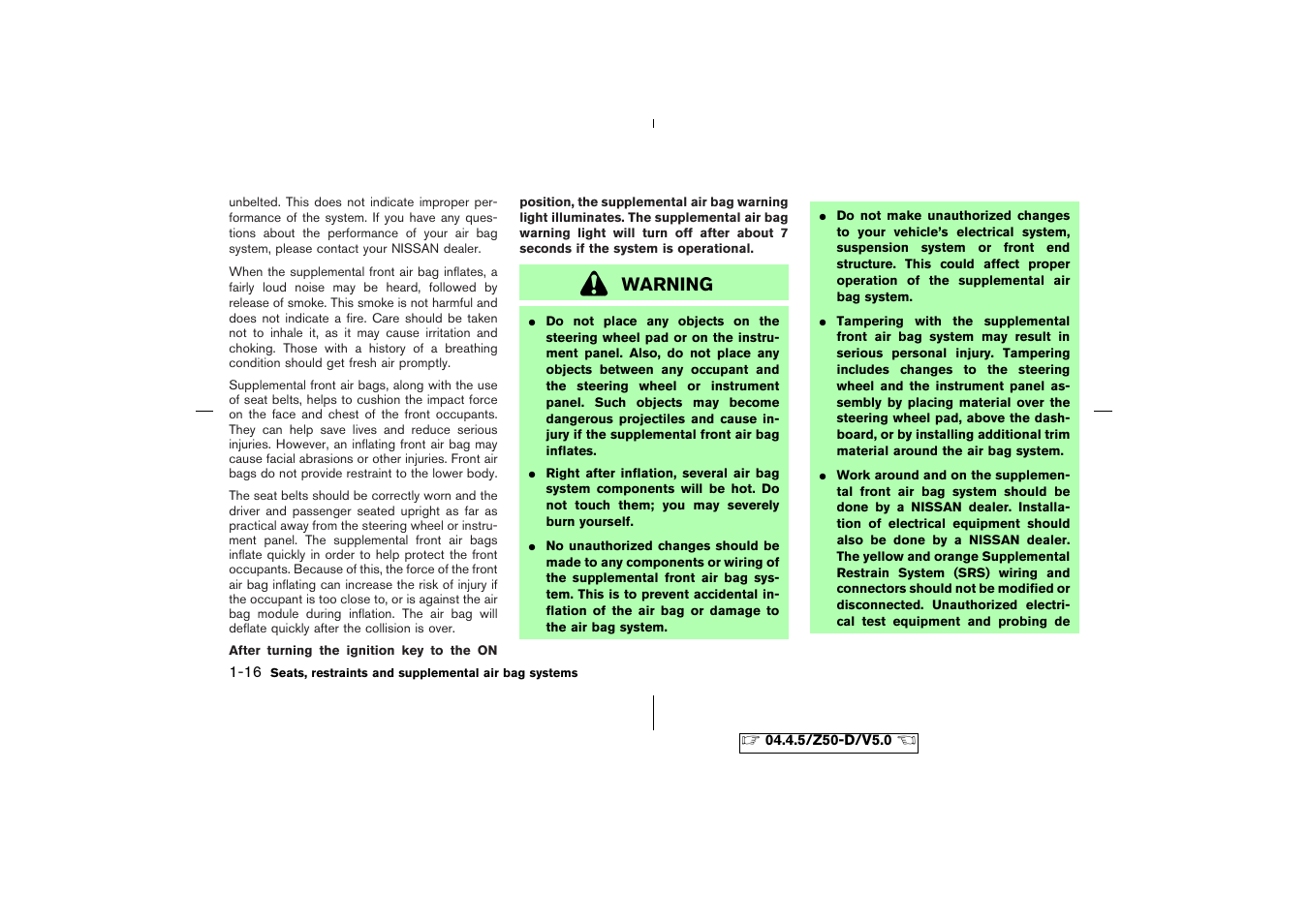 Warning | NISSAN CVT SIC0697 User Manual | Page 29 / 283