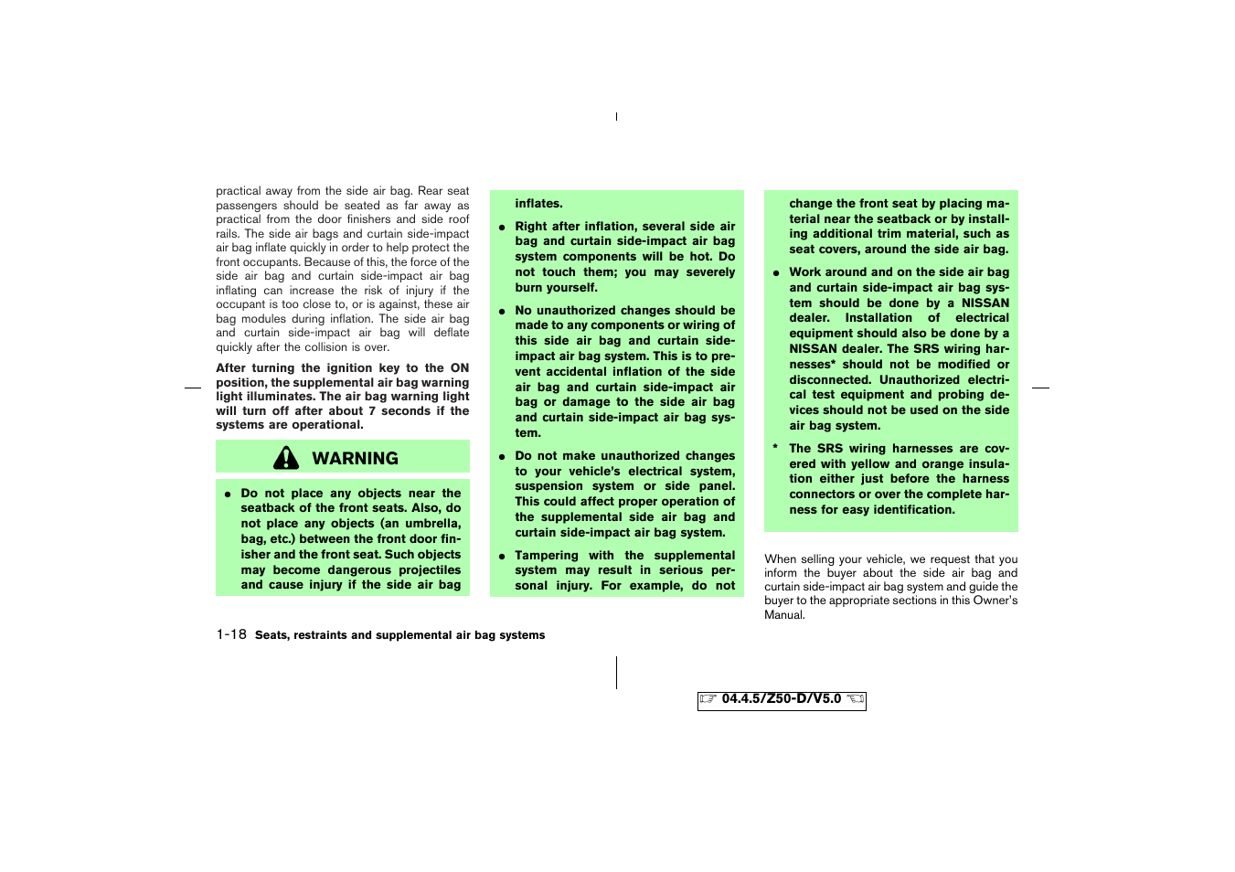 Warning | NISSAN CVT SIC0697 User Manual | Page 31 / 283