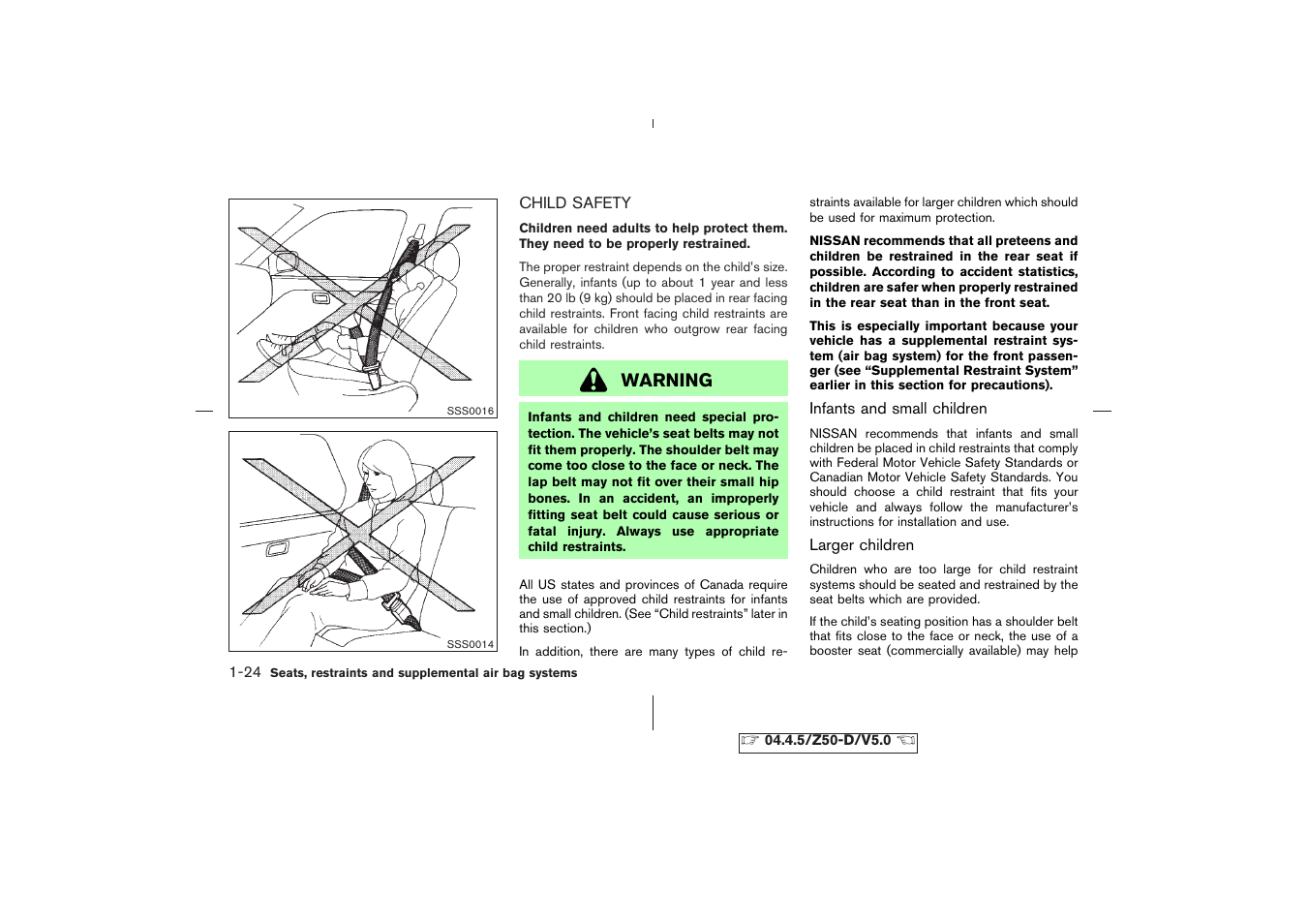 Child safety -24, Warning | NISSAN CVT SIC0697 User Manual | Page 37 / 283