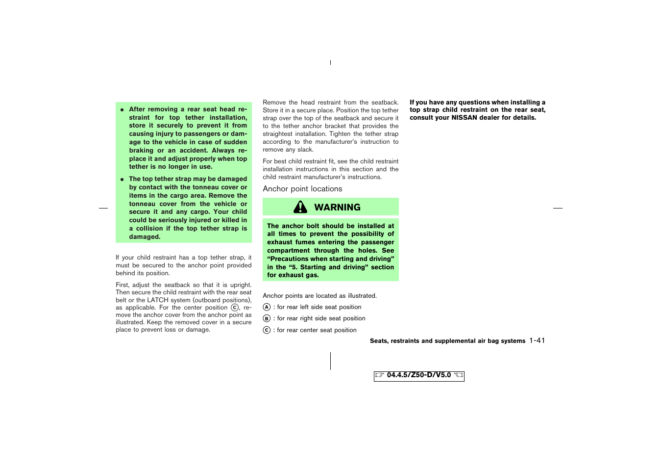 Warning | NISSAN CVT SIC0697 User Manual | Page 54 / 283