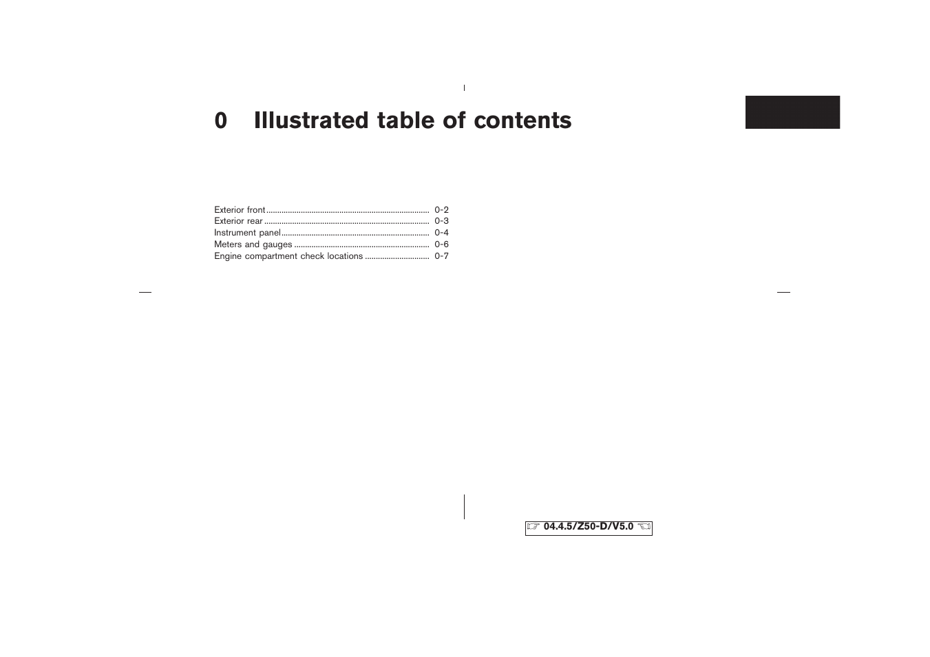 Illustrated table of contents, 0 illustrated table of contents | NISSAN CVT SIC0697 User Manual | Page 6 / 283