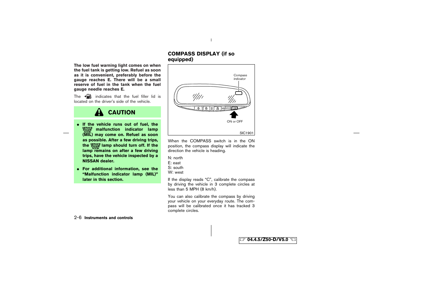 Compass display (if so equipped) -6, Caution | NISSAN CVT SIC0697 User Manual | Page 65 / 283