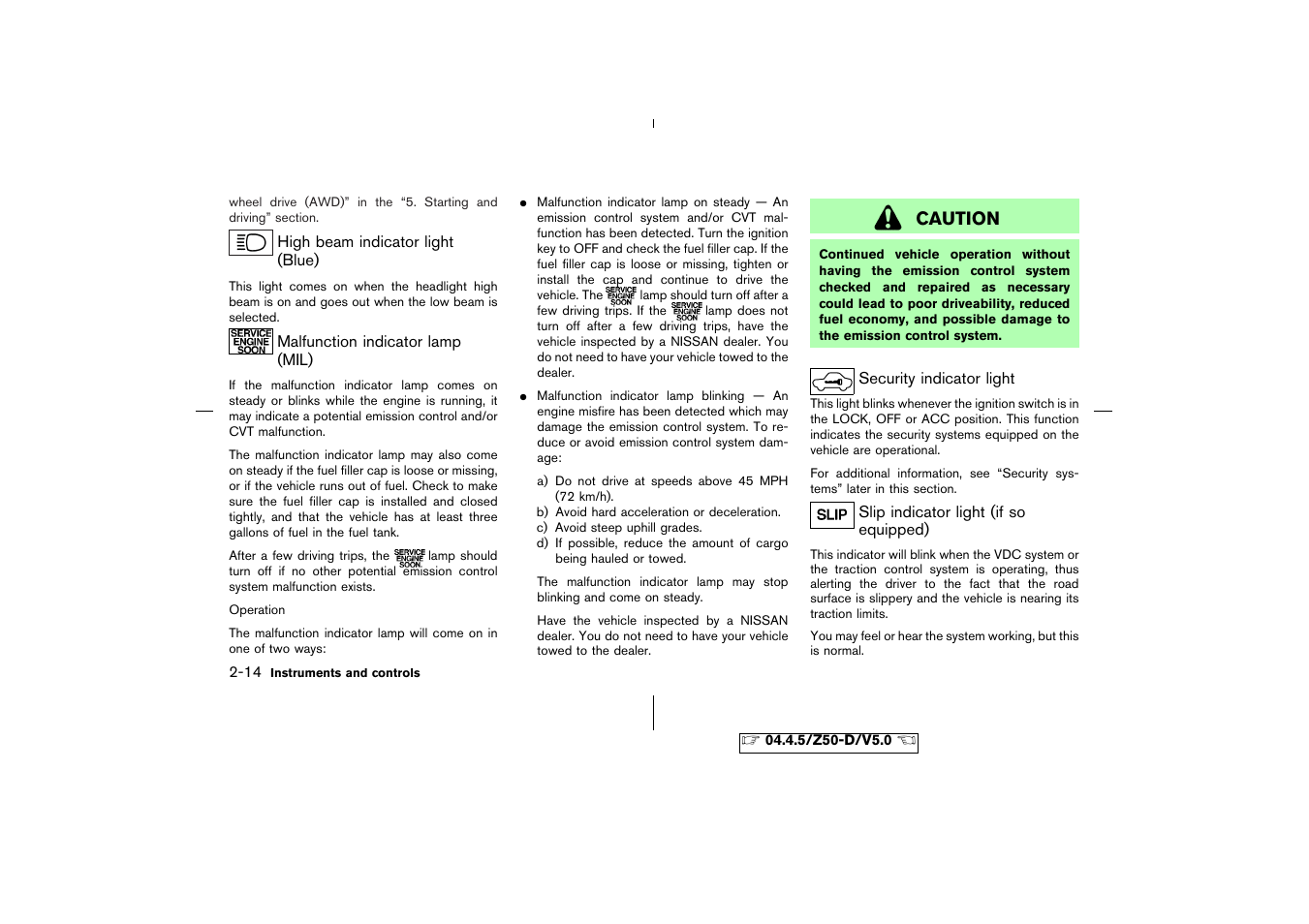 Caution | NISSAN CVT SIC0697 User Manual | Page 73 / 283