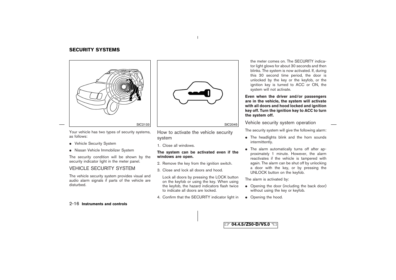 Security systems -16, Vehicle security system -16 | NISSAN CVT SIC0697 User Manual | Page 75 / 283