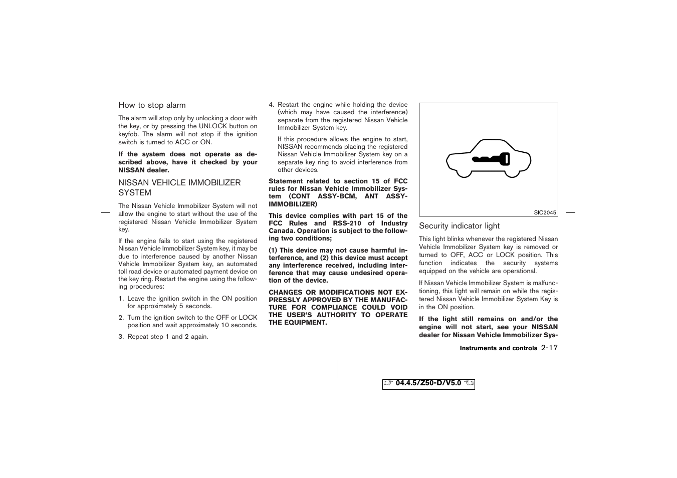 Nissan vehicle immobilizer system -17 | NISSAN CVT SIC0697 User Manual | Page 76 / 283
