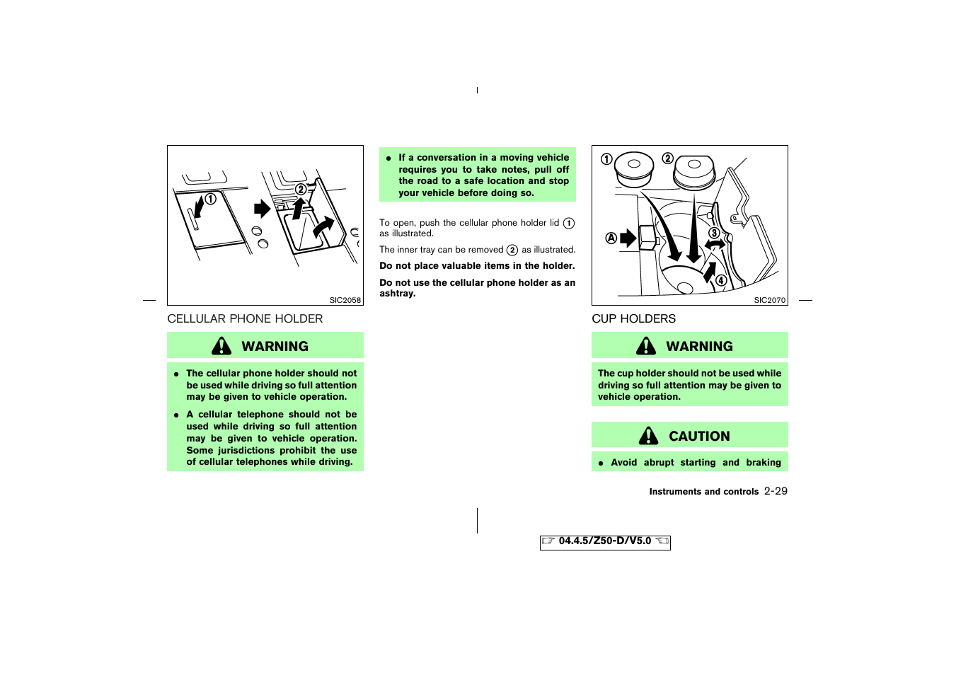 Cellular phone holder -29 cup holders -29 | NISSAN CVT SIC0697 User Manual | Page 88 / 283