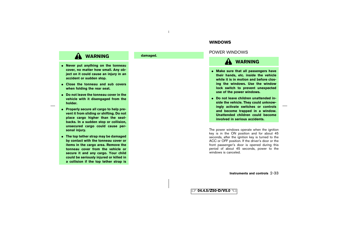 Windows -33, Power windows -33 | NISSAN CVT SIC0697 User Manual | Page 92 / 283