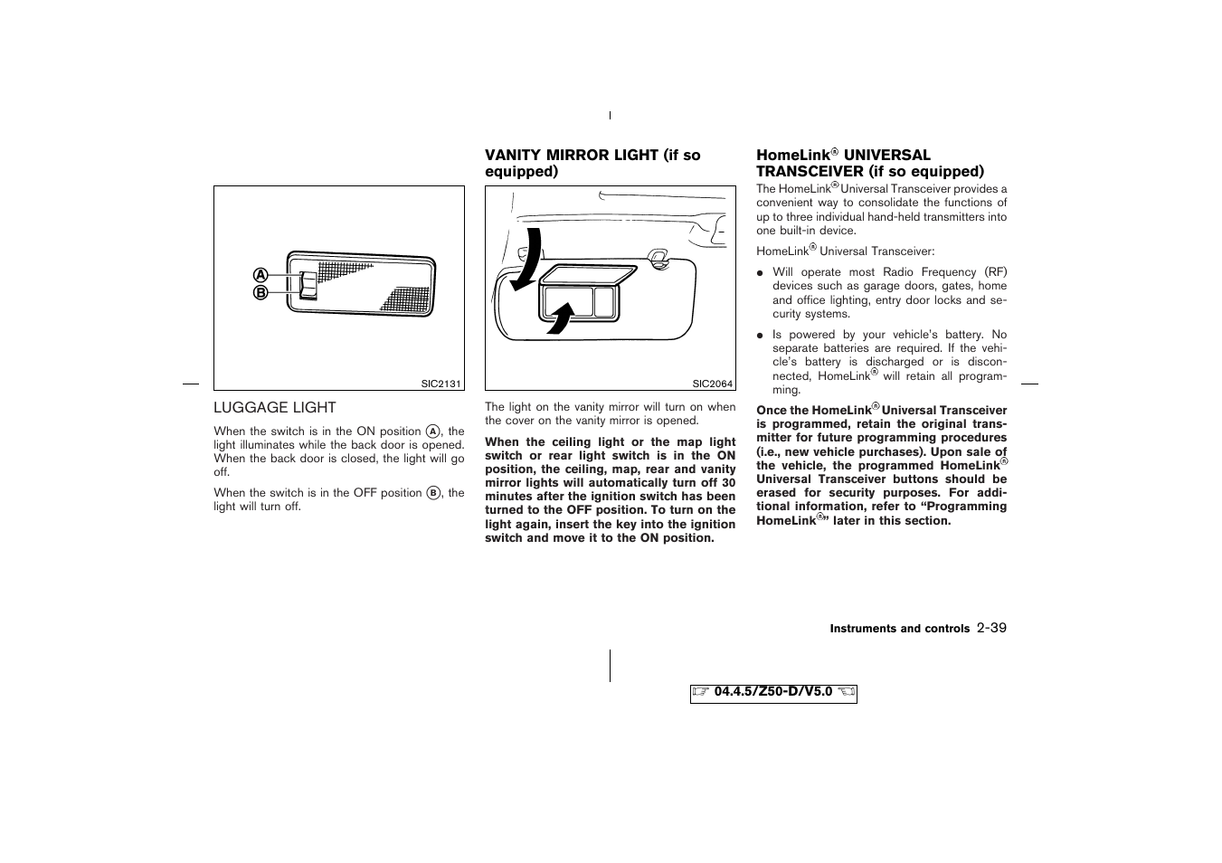 Luggage light -39 | NISSAN CVT SIC0697 User Manual | Page 98 / 283