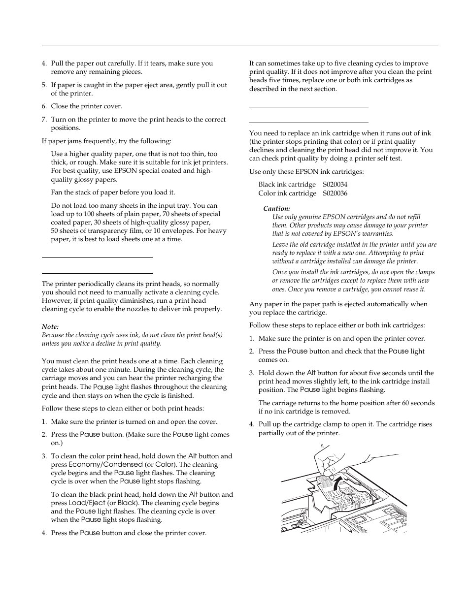 Cleaning the print heads, Replacing an ink cartridge | NISSAN EPSON Stylus Pro XL-1 User Manual | Page 13 / 14