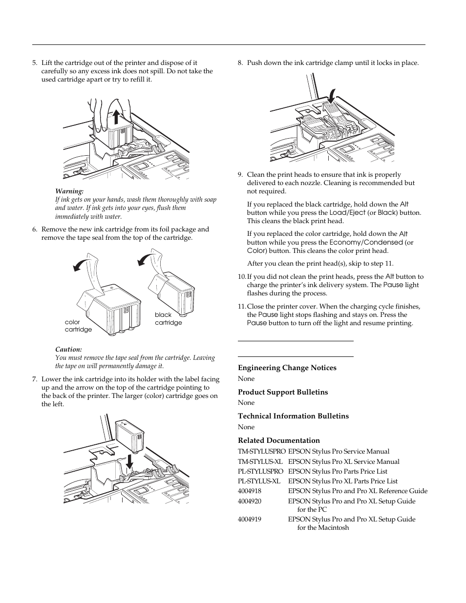 Information reference list, Engineering change notices, Product support bulletins | Technical information bulletins, Related documentation | NISSAN EPSON Stylus Pro XL-1 User Manual | Page 14 / 14