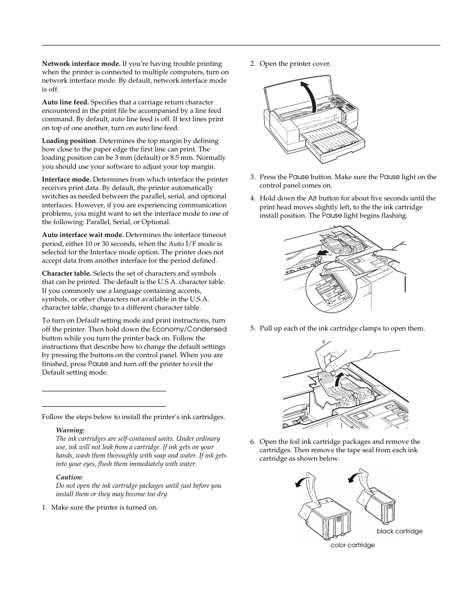 Installing the ink cartridges | NISSAN EPSON Stylus Pro XL-1 User Manual | Page 7 / 14