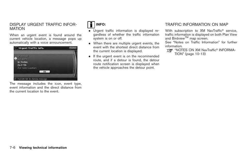 Display urgent traffic information -6, Traffic information on map -6 | NISSAN 2011 Pathfinder User Manual | Page 148 / 235