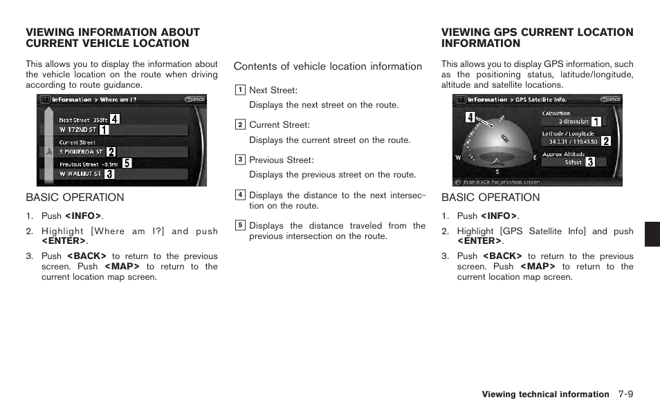 Basic operation -9, Viewing gps current location information -9 | NISSAN 2011 Pathfinder User Manual | Page 151 / 235