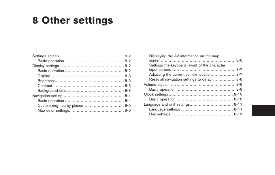 Other settings, 8 other settings | NISSAN 2011 Pathfinder User Manual | Page 153 / 235