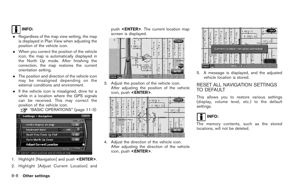 Reset all navigation settings to default -8 | NISSAN 2011 Pathfinder User Manual | Page 160 / 235