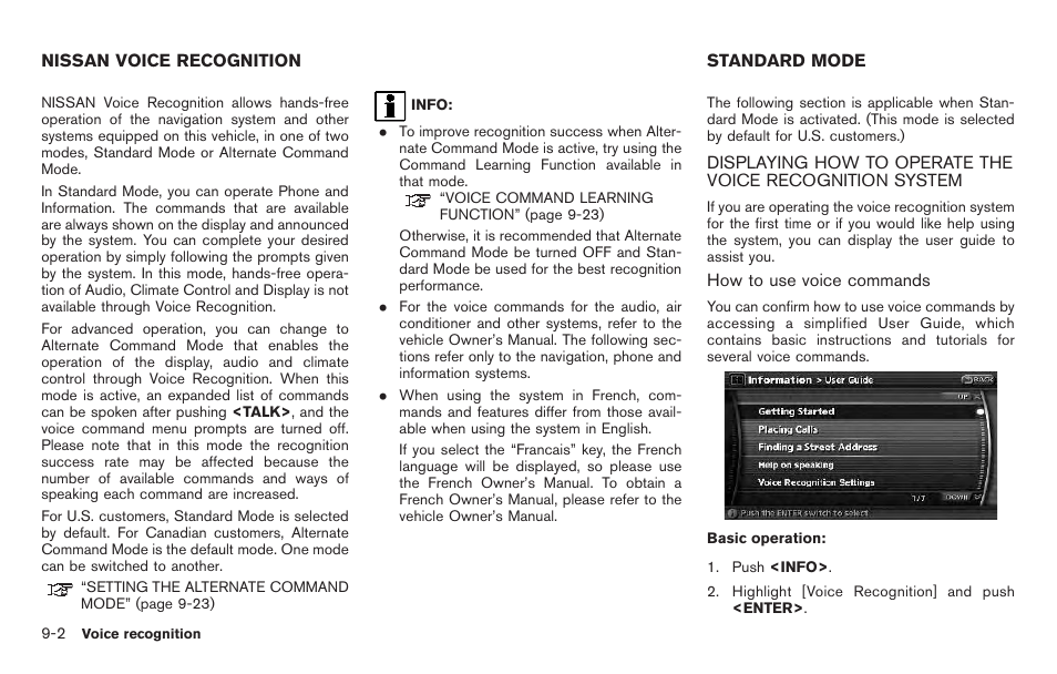 Nissan voice recognition -2 standard mode -2 | NISSAN 2011 Pathfinder User Manual | Page 166 / 235