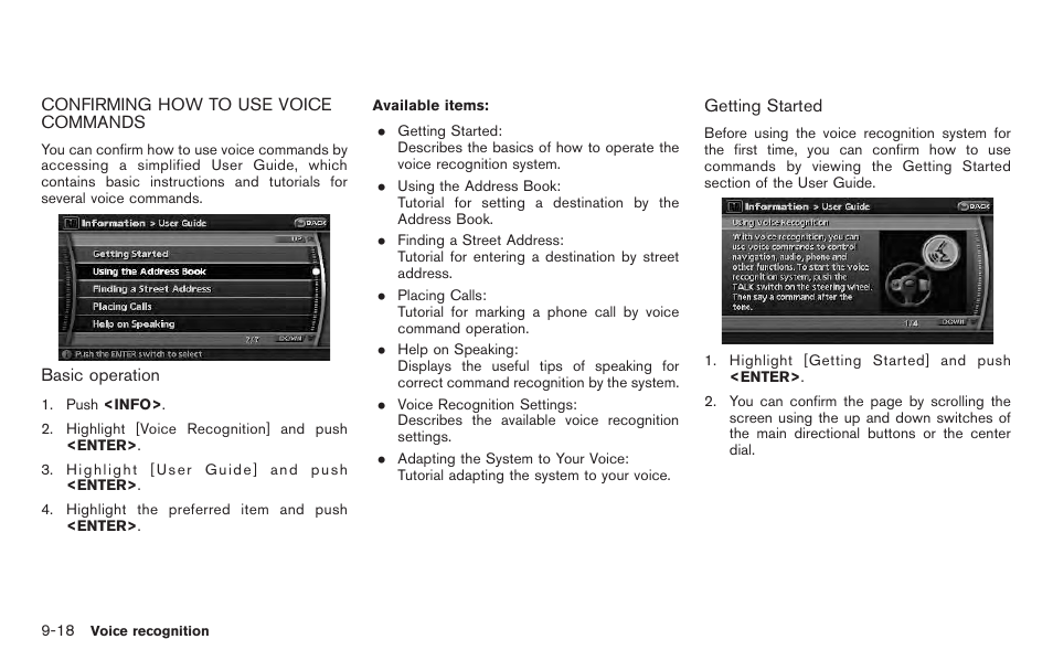 Confirming how to use voice commands -18 | NISSAN 2011 Pathfinder User Manual | Page 182 / 235