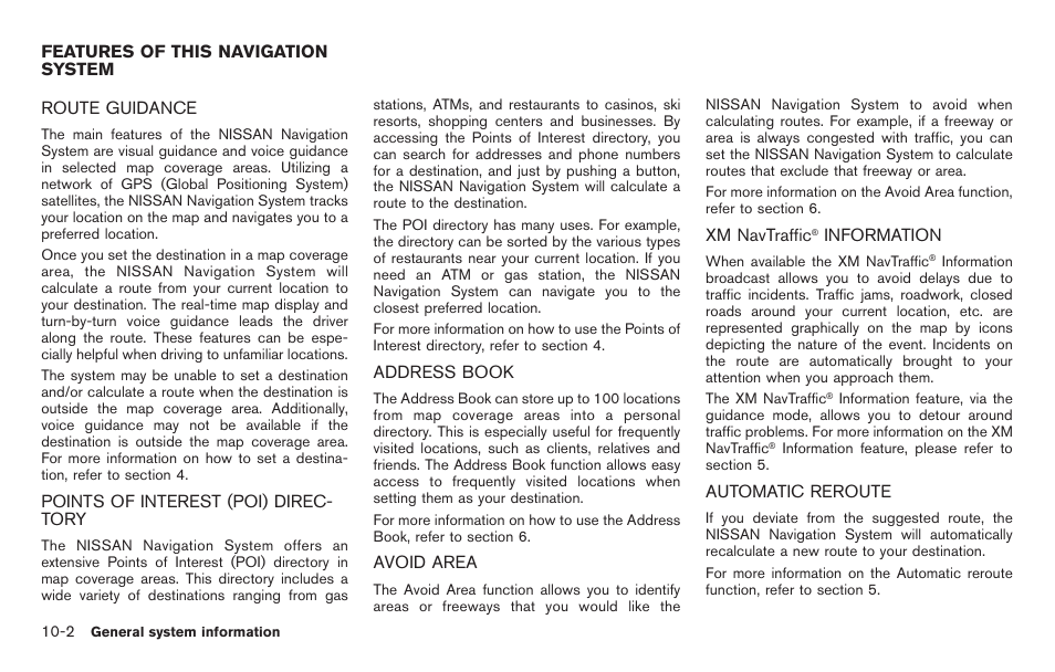 Features of this navigation system -2, Information -2, Automatic reroute -2 | NISSAN 2011 Pathfinder User Manual | Page 196 / 235