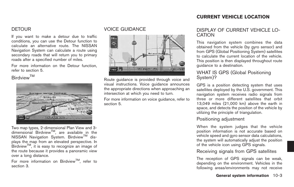 Detour -3 birdview, Voice guidance -3, Current vehicle location -3 | NISSAN 2011 Pathfinder User Manual | Page 197 / 235