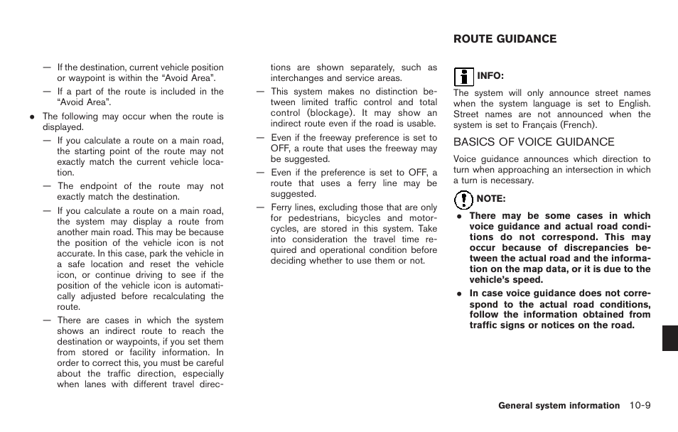 Route guidance -9, Basics of voice guidance -9 | NISSAN 2011 Pathfinder User Manual | Page 203 / 235