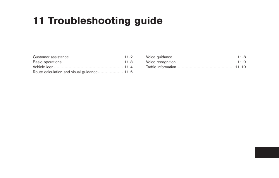 Troubleshooting guide, 11 troubleshooting guide | NISSAN 2011 Pathfinder User Manual | Page 213 / 235