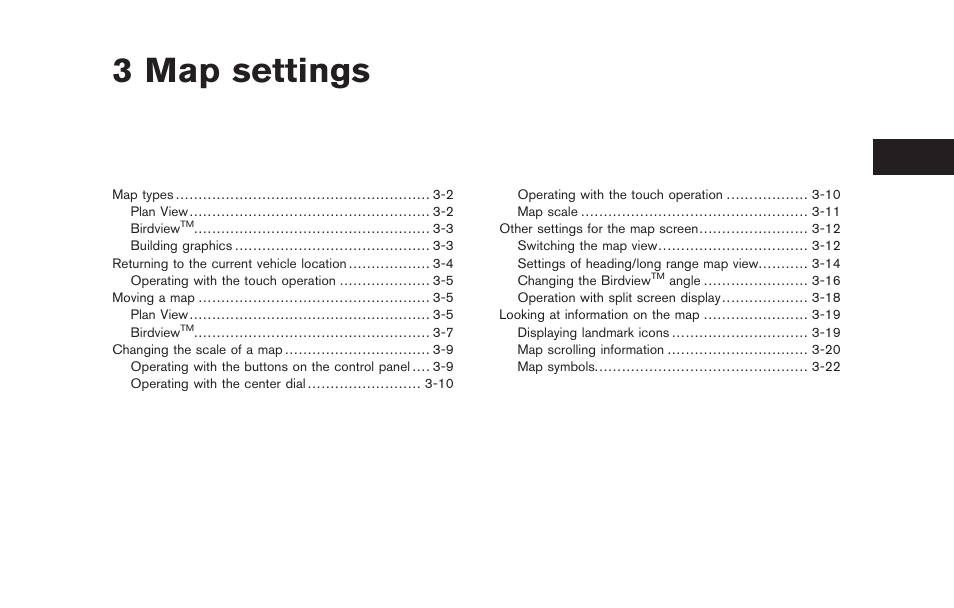 Map settings, 3 map settings | NISSAN 2011 Pathfinder User Manual | Page 41 / 235