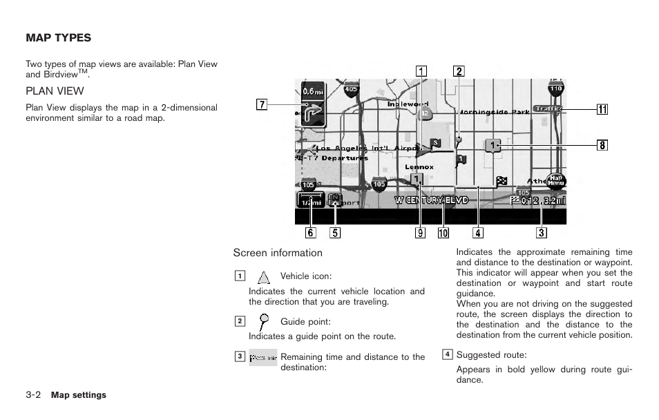 Map types -2, Plan view -2 | NISSAN 2011 Pathfinder User Manual | Page 42 / 235