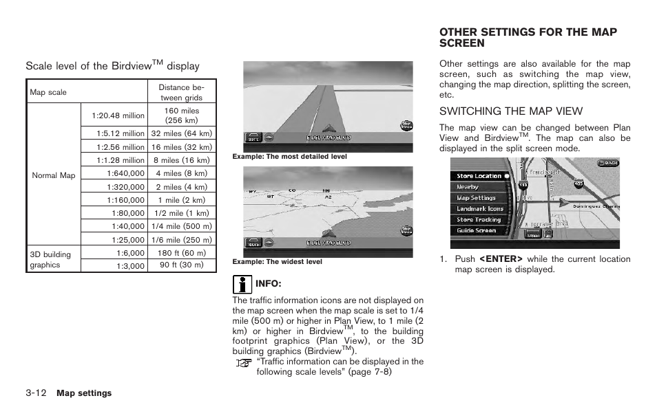 Other settings for the map screen -12, Switching the map view -12 | NISSAN 2011 Pathfinder User Manual | Page 52 / 235