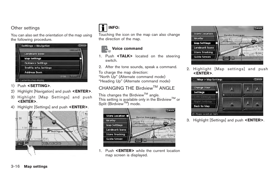 Changing the birdview, Angle -16 | NISSAN 2011 Pathfinder User Manual | Page 56 / 235