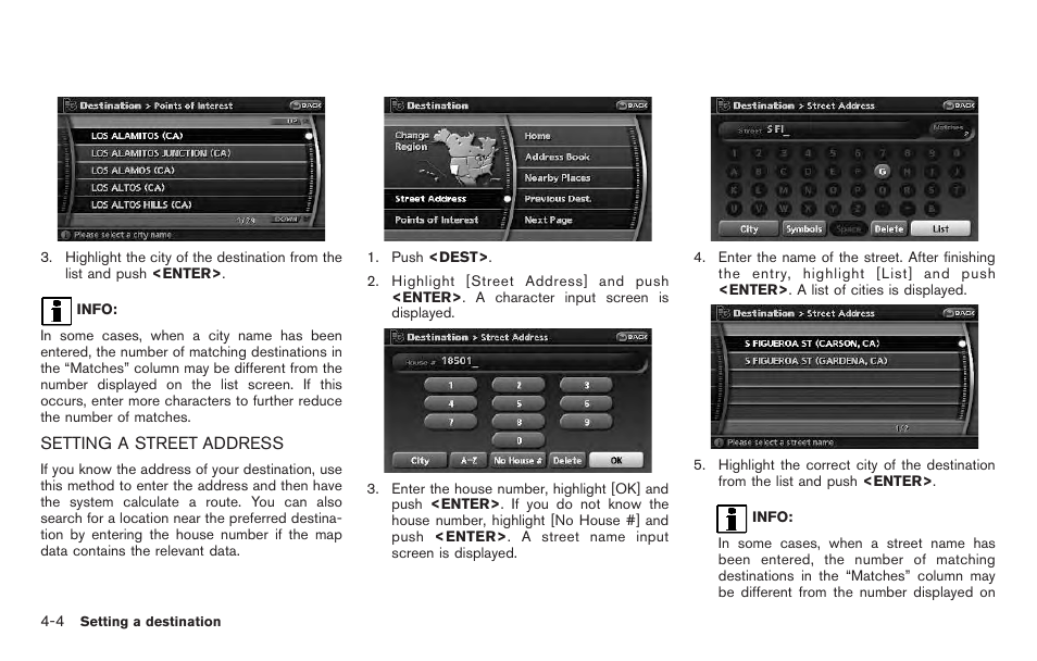 Setting a street address -4 | NISSAN 2011 Pathfinder User Manual | Page 68 / 235