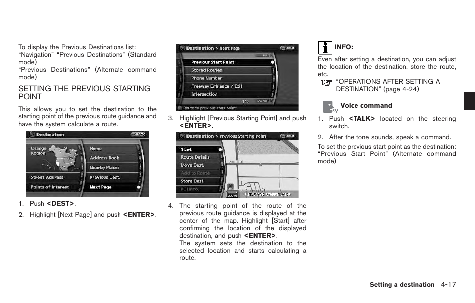 Setting the previous starting point -17 | NISSAN 2011 Pathfinder User Manual | Page 81 / 235