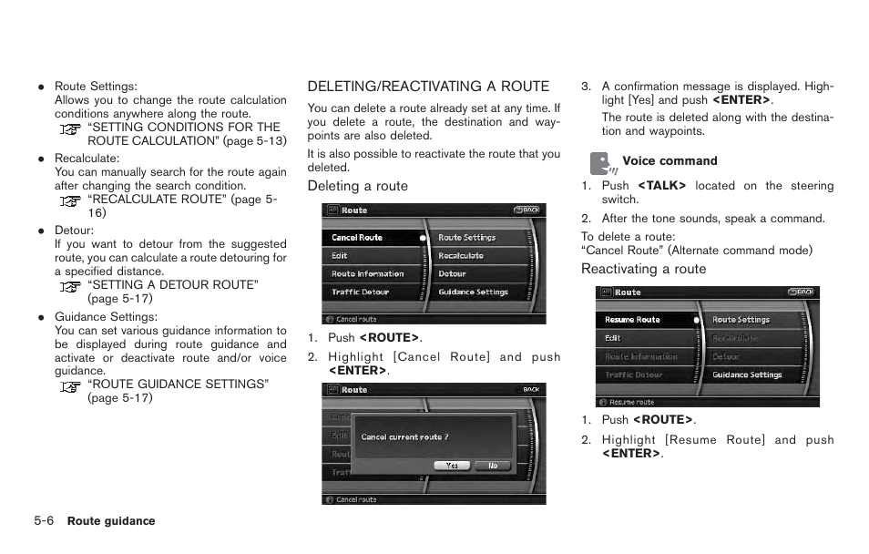 Deleting/reactivating a route -6 | NISSAN 2011 Pathfinder User Manual | Page 98 / 235