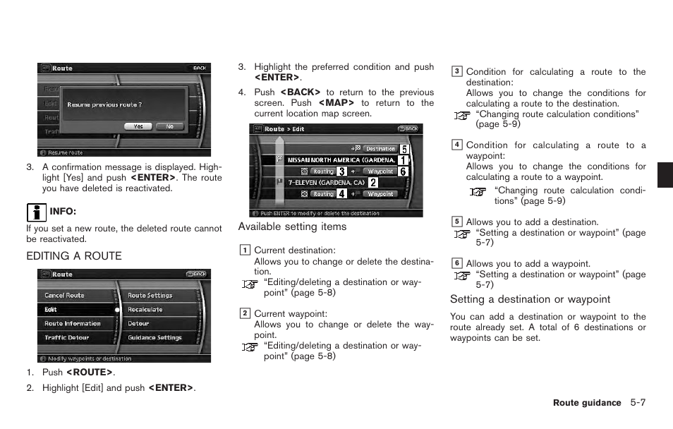 Editing a route -7 | NISSAN 2011 Pathfinder User Manual | Page 99 / 235