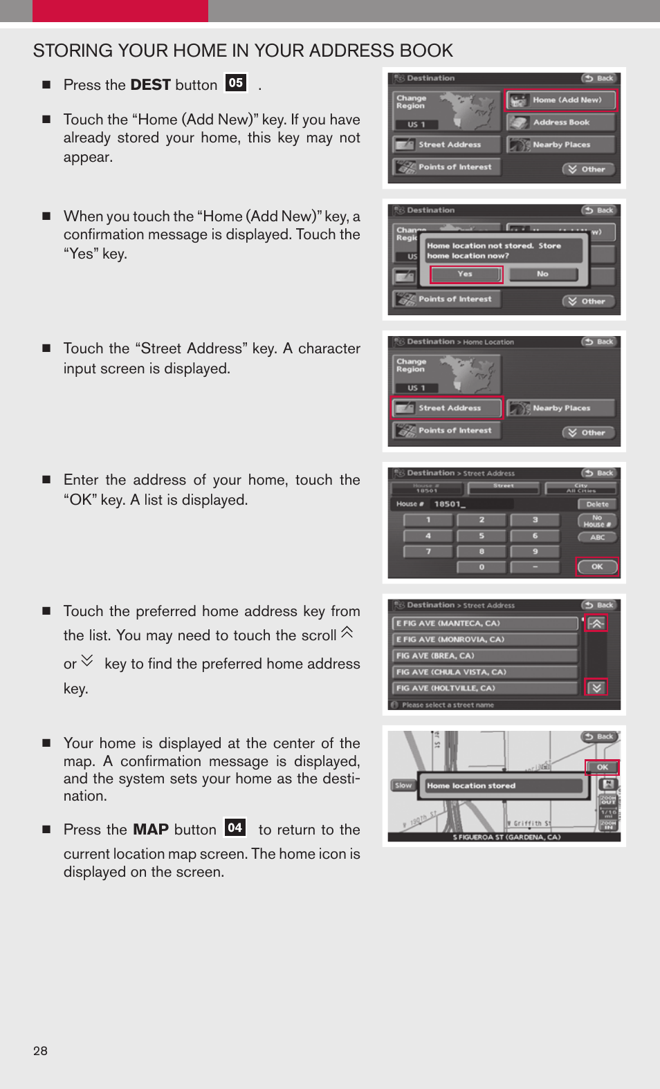 Storing your home in your address book | NISSAN 2009 Altima Sedan User Manual | Page 30 / 36