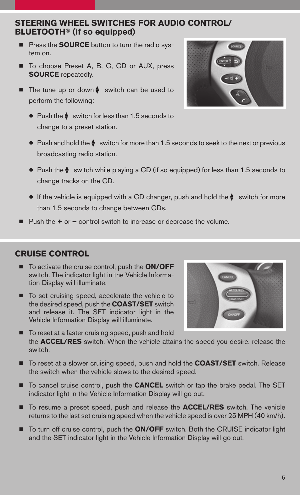 Cruise control | NISSAN 2009 Altima Sedan User Manual | Page 7 / 36