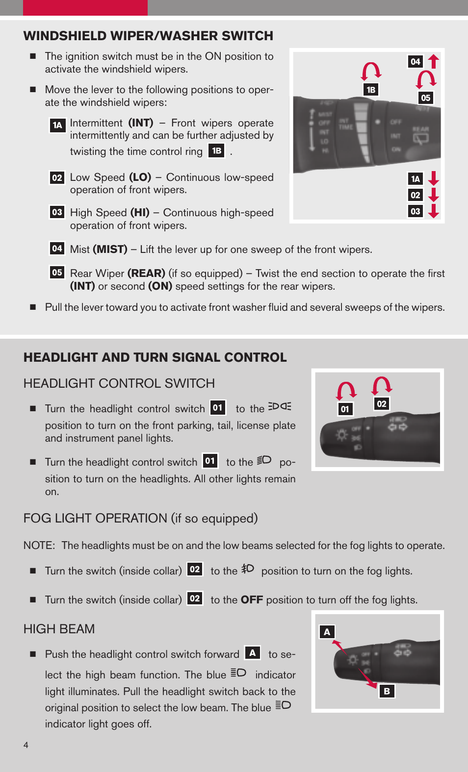 Windshield wiper/washer switch, Fog light operation (if so equipped), High beam | NISSAN VERSA 2009 User Manual | Page 6 / 20