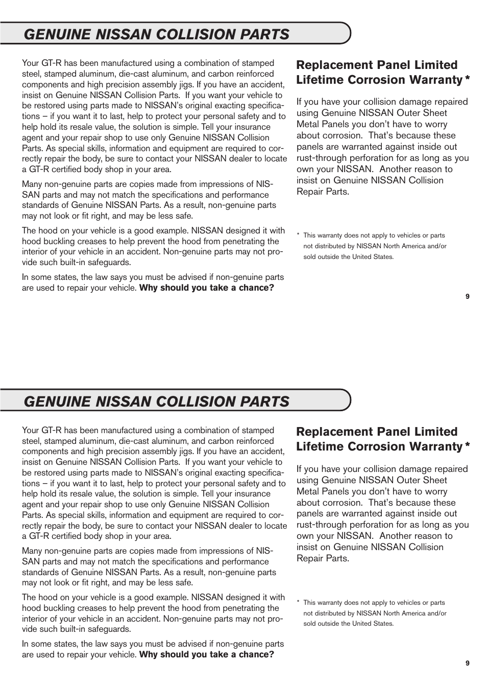 Genuine nissan collision parts | NISSAN 2011 GT-R User Manual | Page 11 / 56