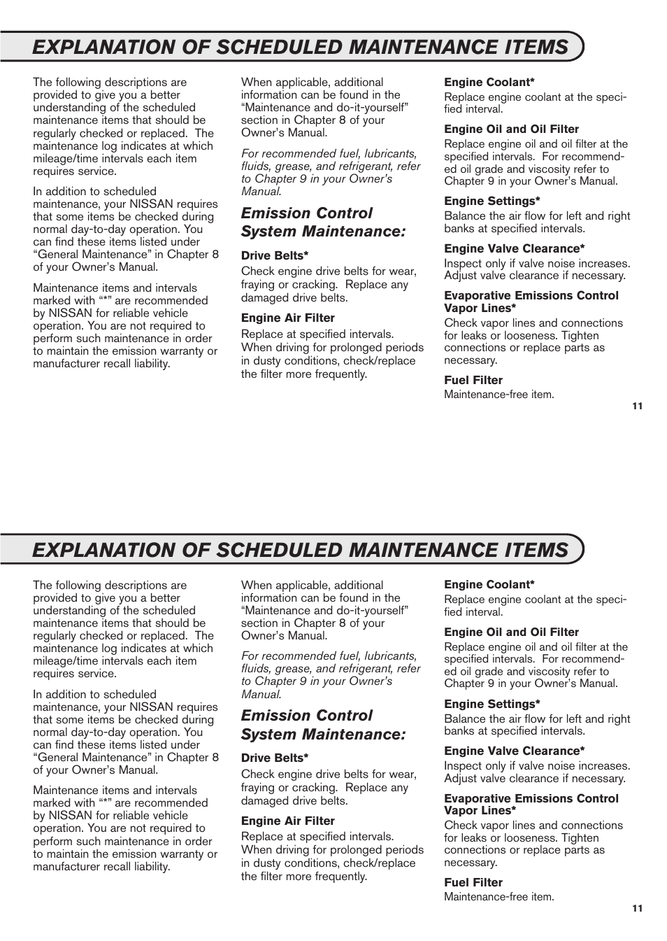 Explanation of scheduled maintenance items, Emission control system maintenance | NISSAN 2011 GT-R User Manual | Page 13 / 56