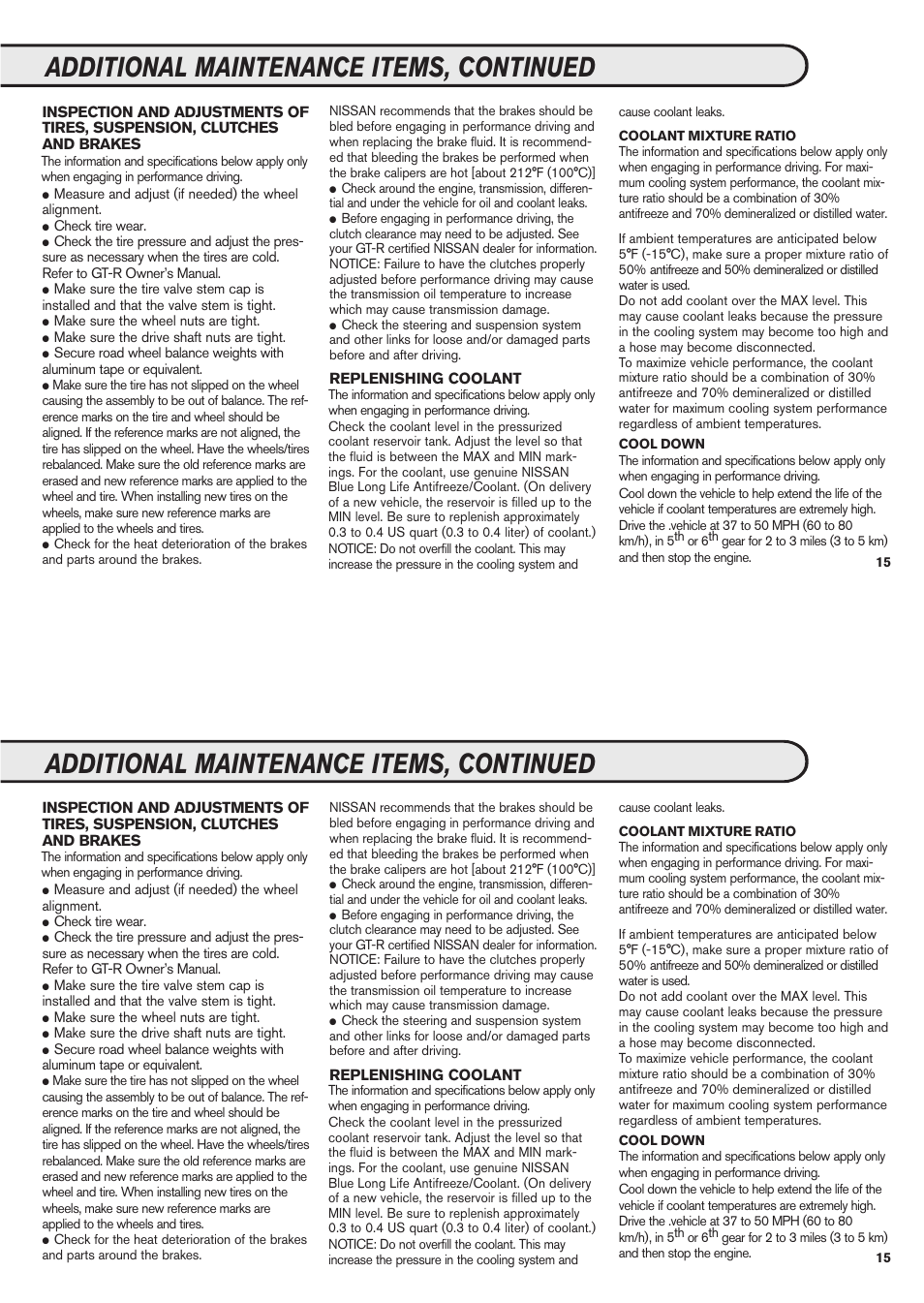 Additional maintenance items, continued | NISSAN 2011 GT-R User Manual | Page 17 / 56